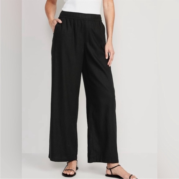NWT! Black High-Waisted Linen-Blend Wide-Leg -Multiple💛 - Picture 1 of 8